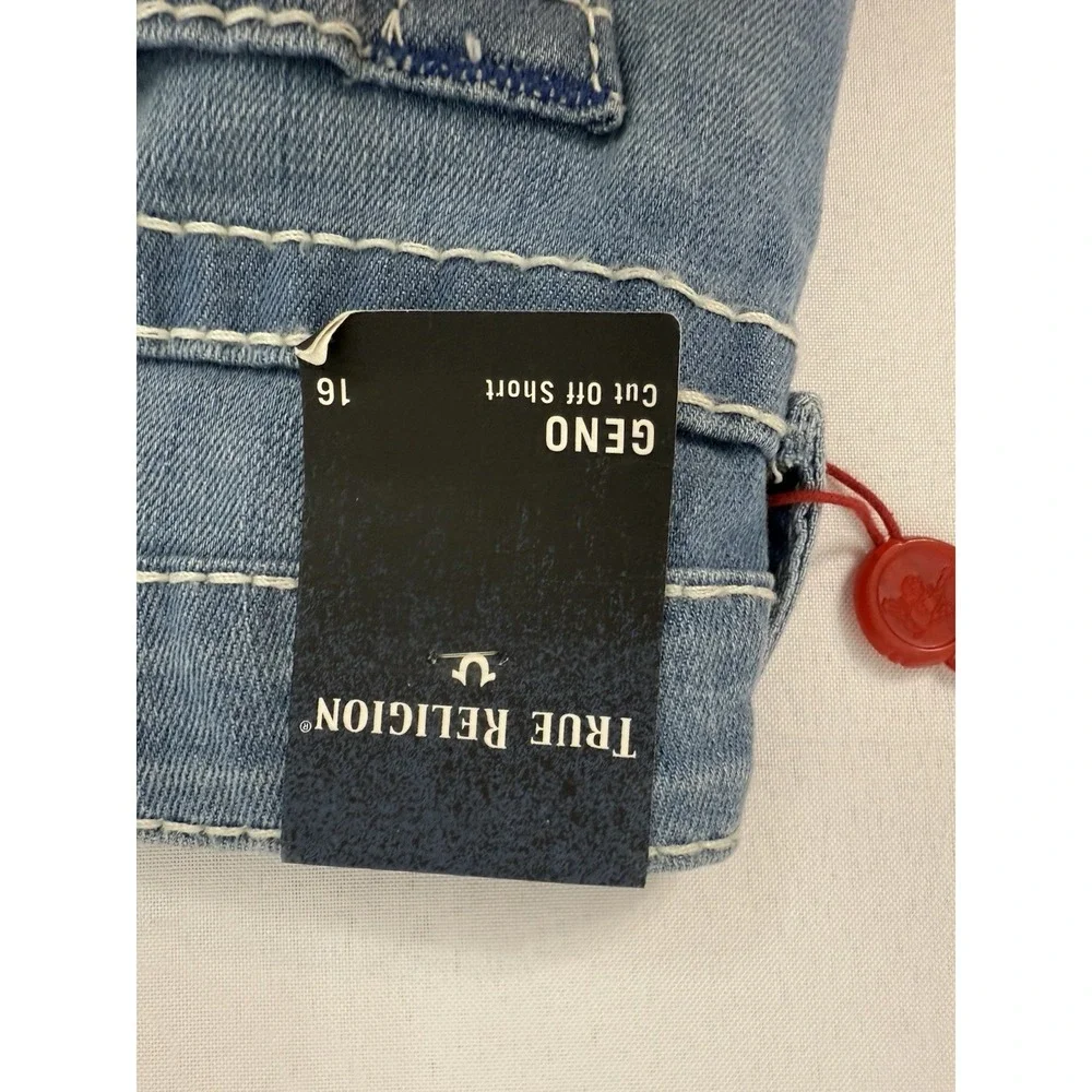 NWT True Religion Geno‎ Cut Off Short Youth Boys 16 Blue Denim